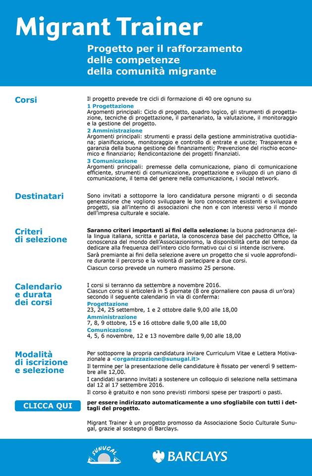 Progetto Migrant Trainer Sunugal